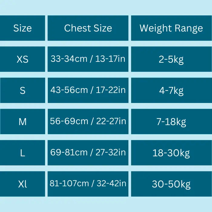 Truelove No Pull Harness Size Guide