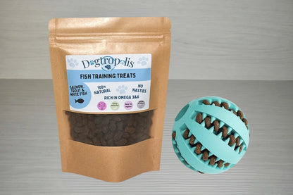 Natural Fish Treats & Dispensing Ball Toy Bundle