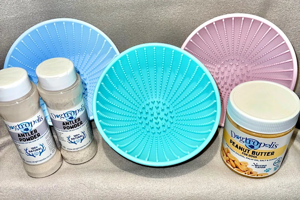 Dogtropolis Lick Bowl, Antler Powder & Peanut Butter Bundle