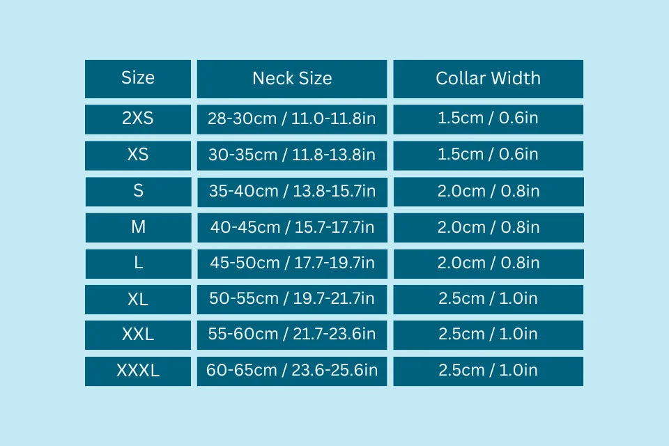 Truelove AirMesh Collar - Size Guide
