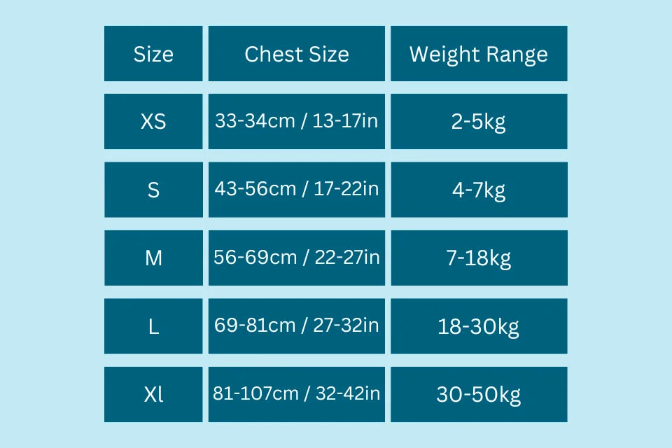 Truelove No Pull Harness - Size Guide